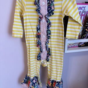 Yellow Striped Kids One Piece with Ruffle Details